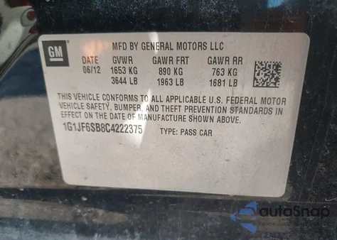 2012 Chevrolet Sonic 1Lz from USA, damaged, VIN 1G1JF6SB8C4222375